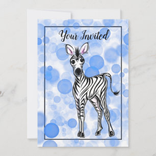 Zebra blue  bubble gum pattern invitation