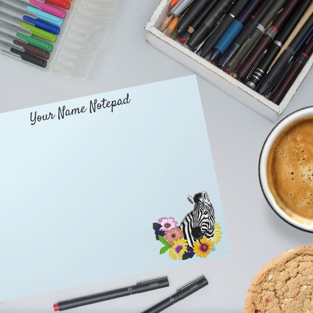 Zebra Blue Colourful Daisy Floral Wildlife Notepad (Creator Uploaded)