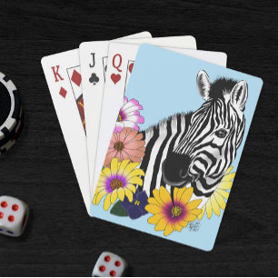 Zebra Blue Colourful Daisy Floral Wildlife Playing Cards