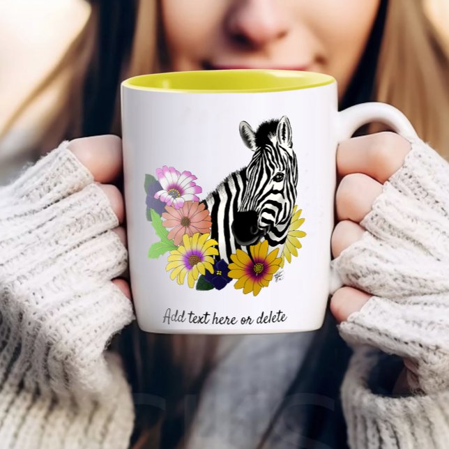 Zebra Blue Colourful Daisy Floral Wildlife Two-Tone Coffee Mug (Creator Uploaded)