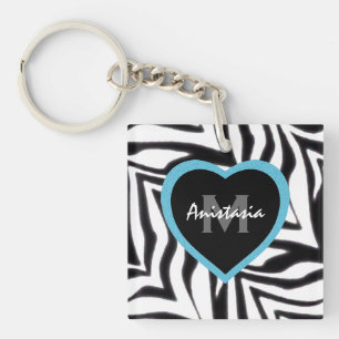 Zebra: Blue Heart: Personalised Keychain