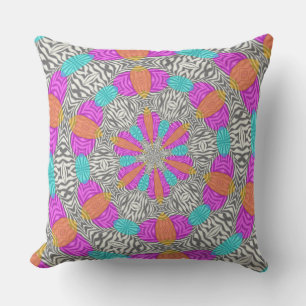 Zebra Blue Orange Pink Circles Throw Pillow