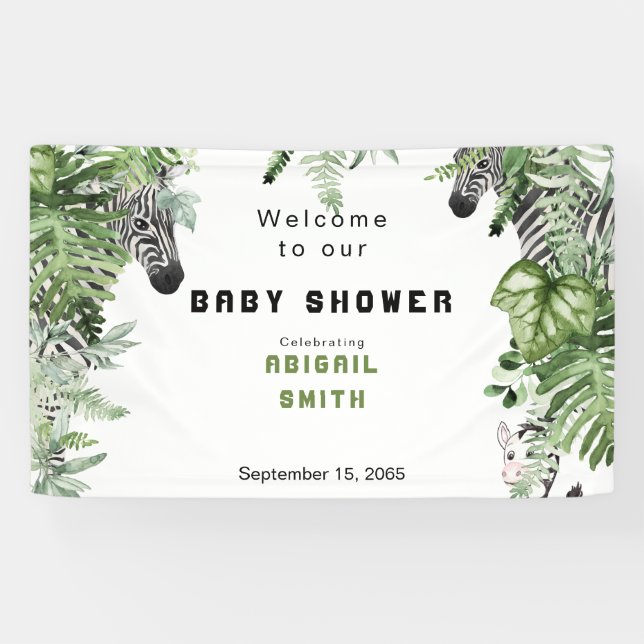 Zebra Botanical Baby Shower Welcome  Banner (Horizontal)