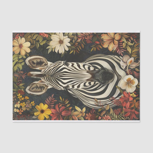 Zebra Botanical Illustration Decoupage Tissue Paper (Front)