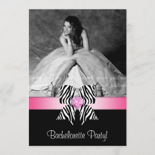 Zebra Bow Bachelorette Party Invite Photo Card
