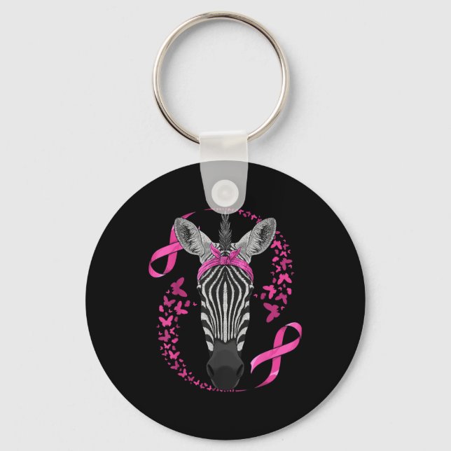 Zebra Breast Cancer Awareness Pink Bandanna Cancer Key Ring (Front)