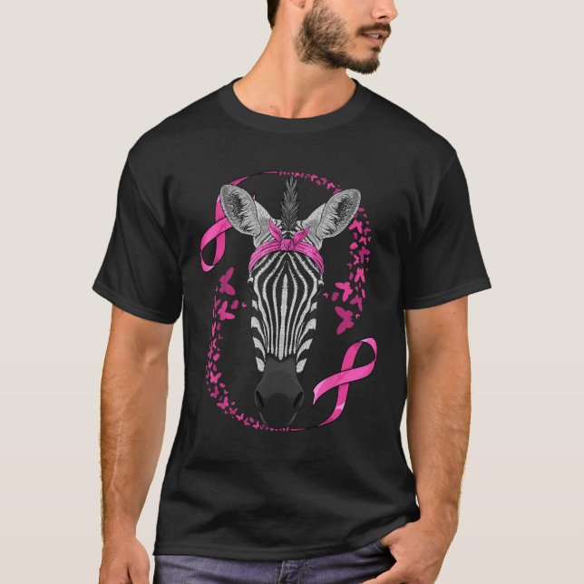 Zebra Breast Cancer Awareness Pink Bandanna Cancer T-Shirt (Front)