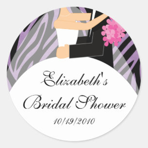 Zebra Bride Groom Bridal Shower Sticker Purple