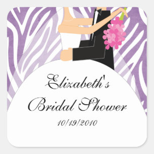 Zebra Bride Groom Bridal Shower Sticker Purple