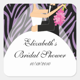 Zebra Bride Groom Bridal Shower Sticker Purple