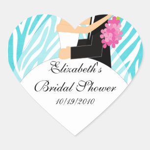 Zebra Bride Groom Bridal Shower Sticker Turquoise