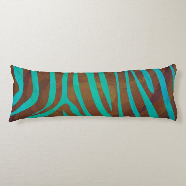 Zebra Brown and Teal Print Body Cushion (Front)