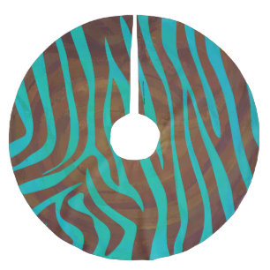 Zebra Brown and Teal Print Brushed Polyester Tree Skirt