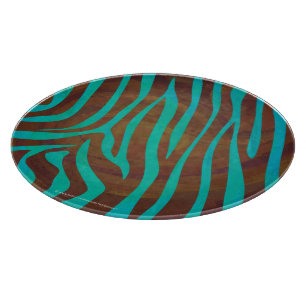 Zebra Brown and Teal Print Cutting Board