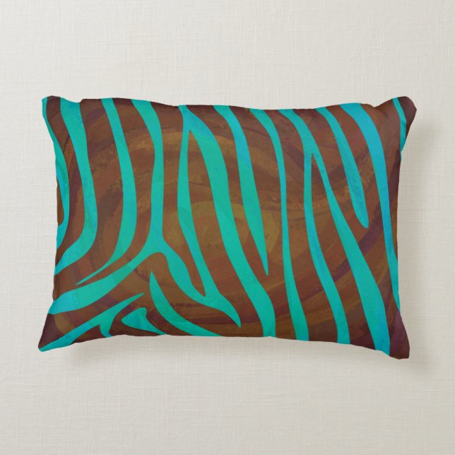 Zebra Brown and Teal Print Decorative Cushion (Back)