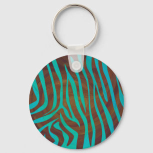 Zebra Brown and Teal Print Key Ring