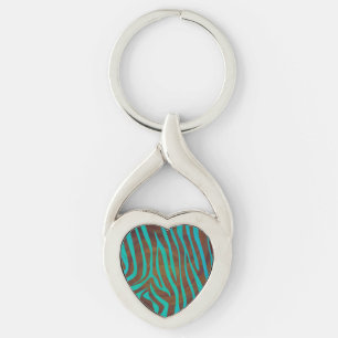 Zebra Brown and Teal Print Key Ring
