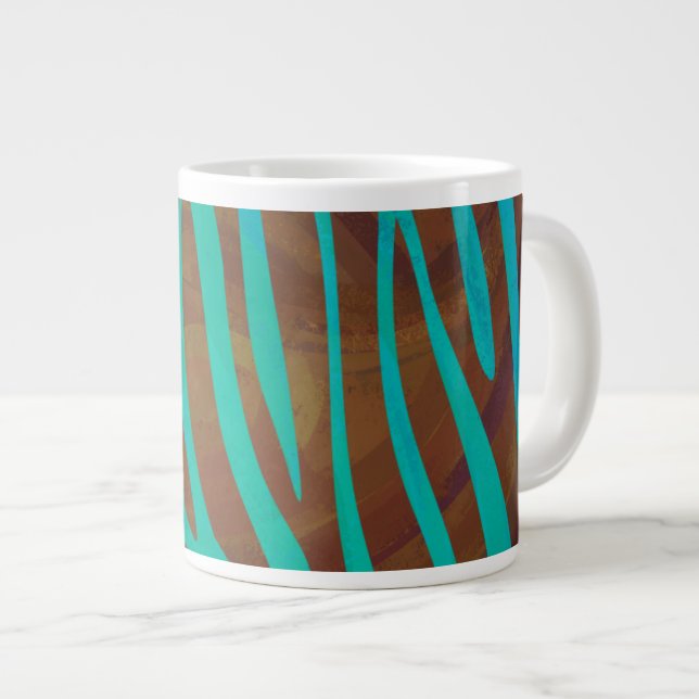Zebra Brown and Teal Print Large Coffee Mug (Front Right)
