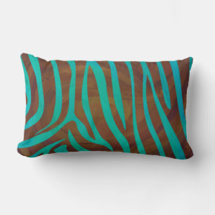 Zebra Brown and Teal Print Lumbar Cushion