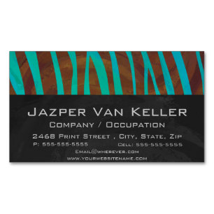 Zebra Brown and Teal Print Magnetic Business Card