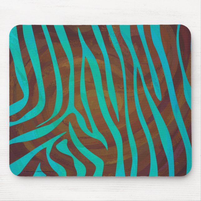 Zebra Brown and Teal Print Mouse Mat (Front)