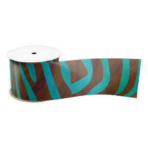 Zebra Brown and Teal Print Satin Ribbon