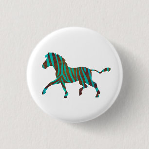 Zebra Brown and Teal Print Silhouette 3 Cm Round Badge