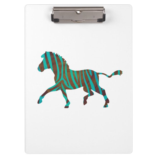 Zebra Brown and Teal Print Silhouette Clipboard (Front)