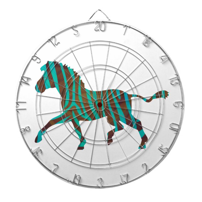 Zebra Brown and Teal Print Silhouette Dartboard (Front)