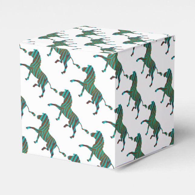 Zebra Brown and Teal Print Silhouette Favour Box (Front Side)