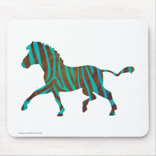 Zebra Brown and Teal Print Silhouette Mouse Mat