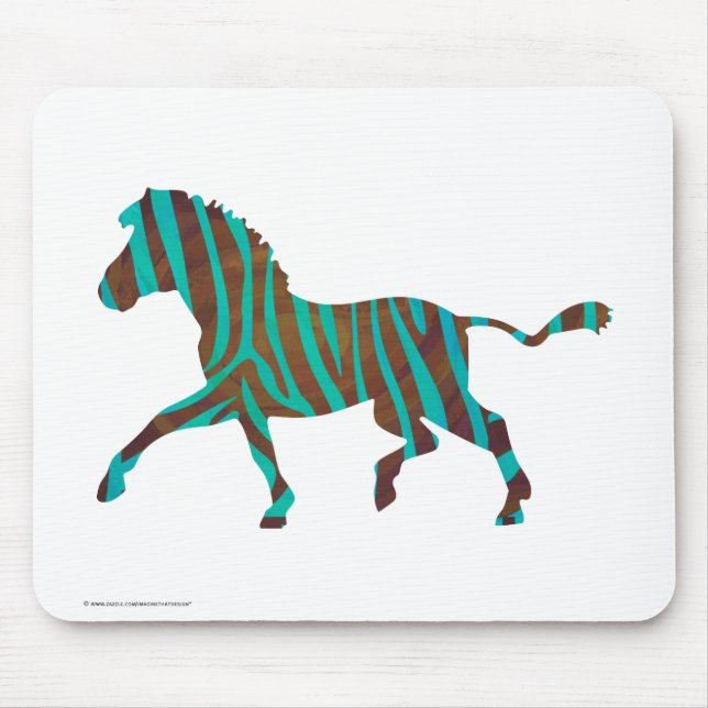Zebra Brown and Teal Print Silhouette Mouse Mat (Front)