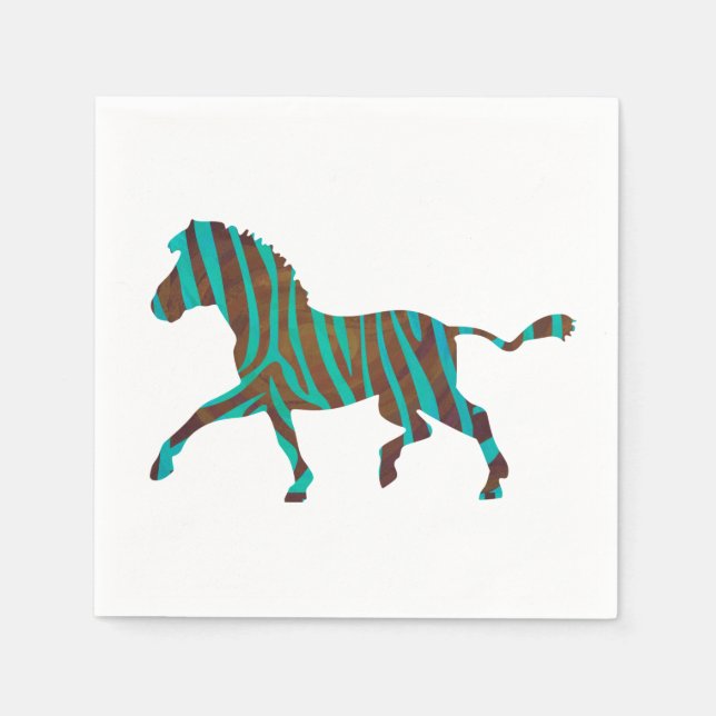 Zebra Brown and Teal Print Silhouette Napkin (Front)