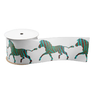 Zebra Brown and Teal Print Silhouette Satin Ribbon