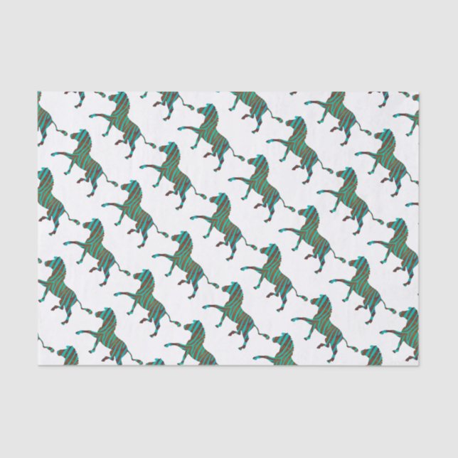 Zebra Brown and Teal Print Silhouette Tissue Paper (Front)