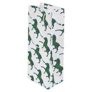 Zebra Brown and Teal Print Silhouette Wine Gift Bag