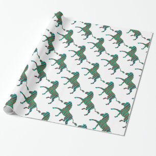 Zebra Brown and Teal Print Silhouette Wrapping Paper