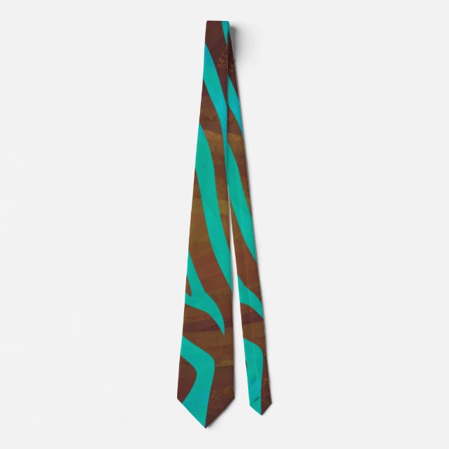 Zebra Brown and Teal Print Tie (Front)