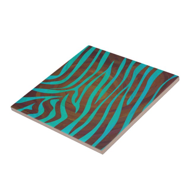 Zebra Brown and Teal Print Tile (Side)