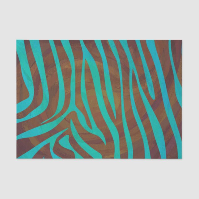 Zebra Brown and Teal Print Tissue Paper (Front)