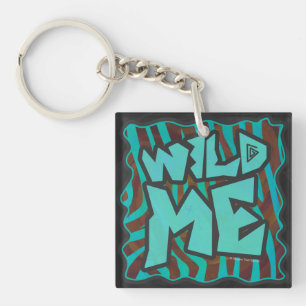Zebra Brown and Teal Wild Me Design Key Ring