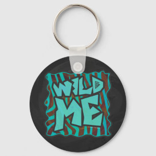 Zebra Brown and Teal Wild Me Design Key Ring