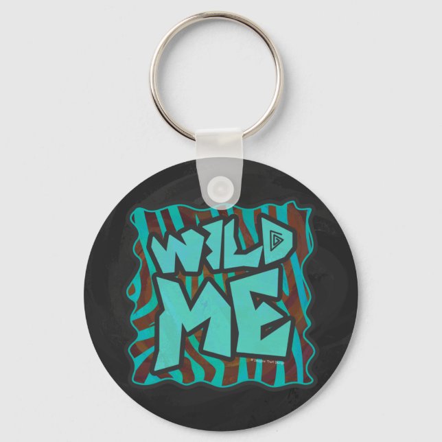 Zebra Brown and Teal Wild Me Design Key Ring (Front)