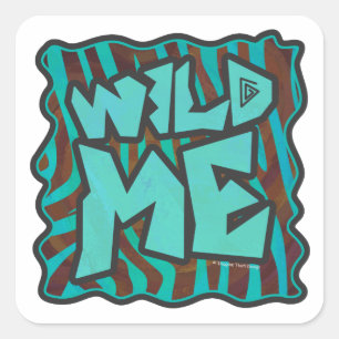 Zebra Brown and Teal Wild Me Design Square Sticker