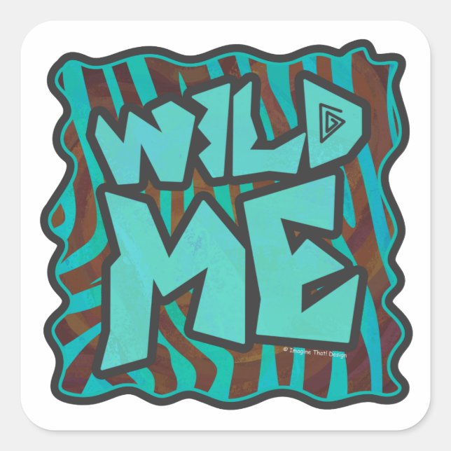 Zebra Brown and Teal Wild Me Design Square Sticker (Front)