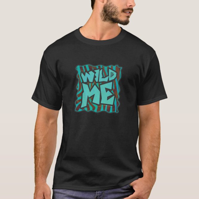 Zebra Brown and Teal Wild Me Design T-Shirt (Front)