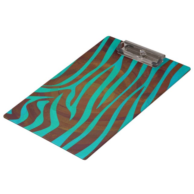 Zebra Brown and Teal with Monogram Clipboard (Angled)
