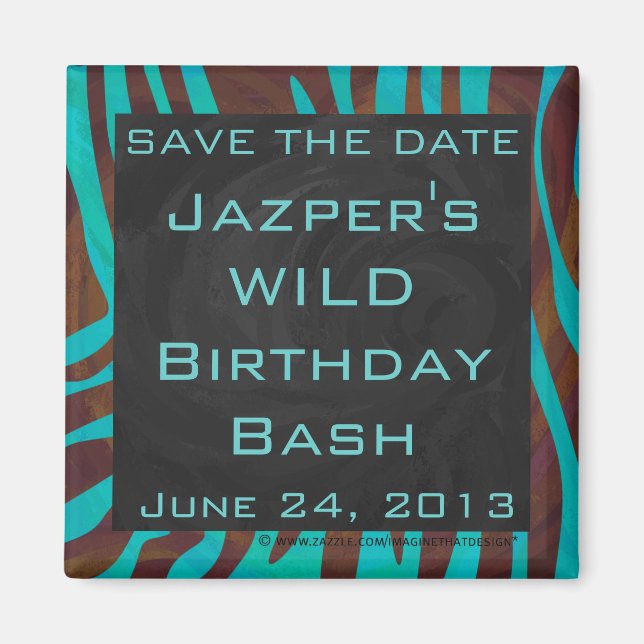 Zebra Brown and Teal with Monogram Magnet (Front)
