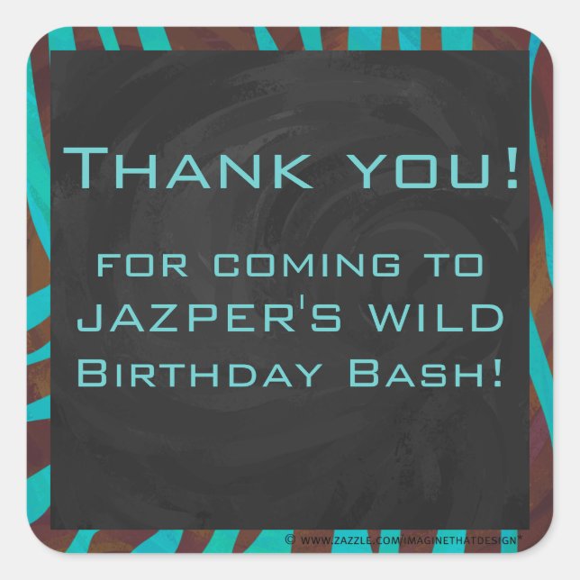 Zebra Brown and Teal with Monogram Square Sticker (Front)