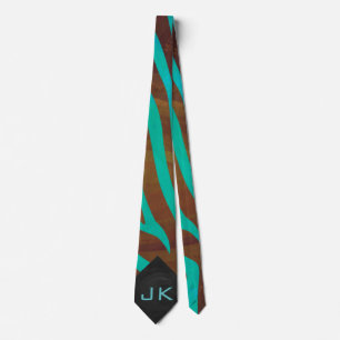 Zebra Brown and Teal with Monogram Tie